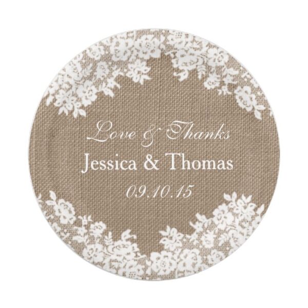 The Rustic Burlap & Vintage White Lace Collection Paper Plate