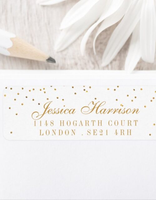 The Vintage Glam Gold Confetti Wedding Collection Label