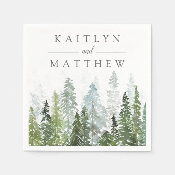 The Watercolor Pine Tree Forest Wedding Collection Napkins