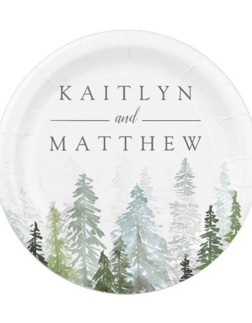 The Watercolor Pine Tree Forest Wedding Collection Paper Plate