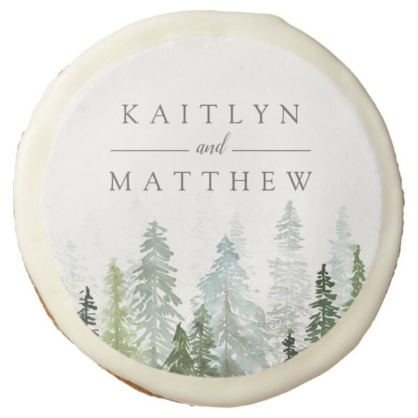 The Watercolor Pine Tree Forest Wedding Collection Sugar Cookie