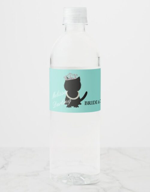 Tiara Party Tiffany Cat Bridal Shower Party Water Bottle Label