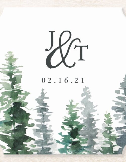 Timber Grove Wedding Monogram & Date Paper Coaster