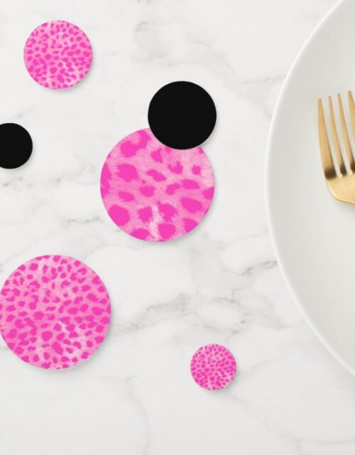 Trendy Black Pink Leopard Cheetah Animal Print Confetti