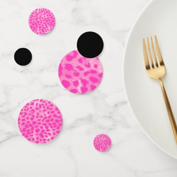Trendy Black Pink Leopard Cheetah Animal Print Confetti