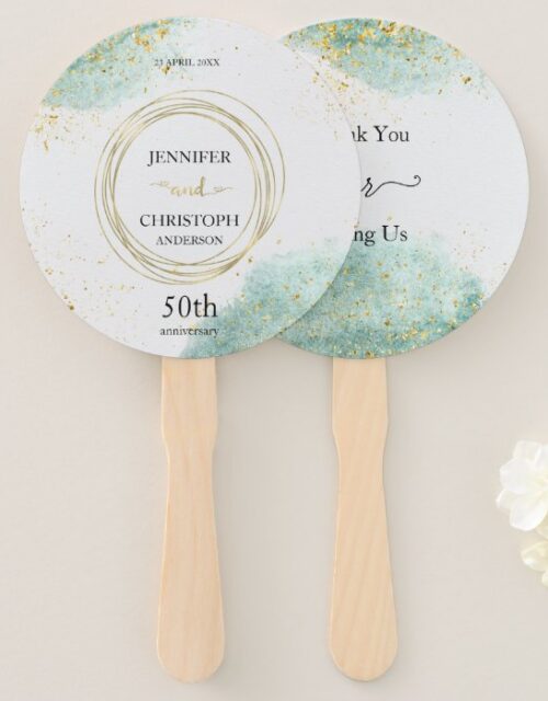 Trendy Pale Green with Golden Details Hand Fan