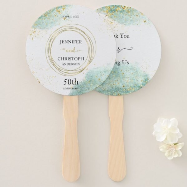 Trendy Pale Green with Golden Details Hand Fan