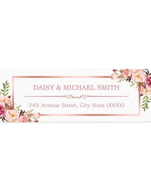 Trendy Rose Gold Frame Vintage Pink Flowers Label