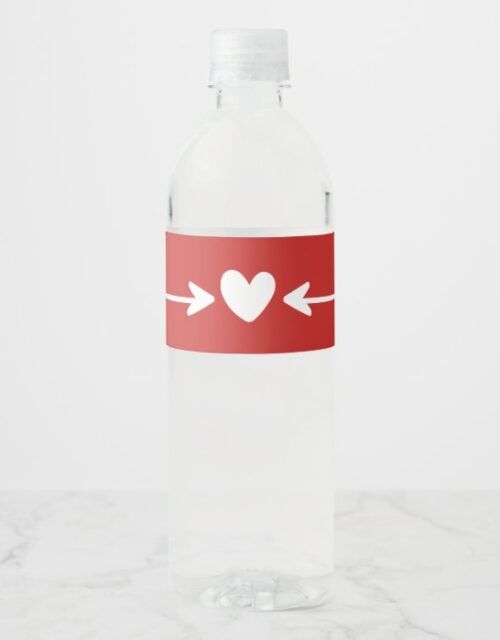 Tribal Red And White Hearts & Love Arrows Wedding Water Bottle Label