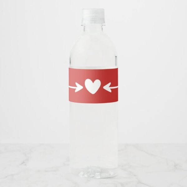 Tribal Red And White Hearts & Love Arrows Wedding Water Bottle Label