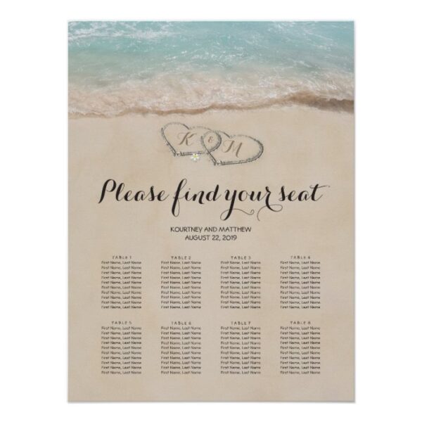 Tropical Beach 8 Table Wedding Seating Chart