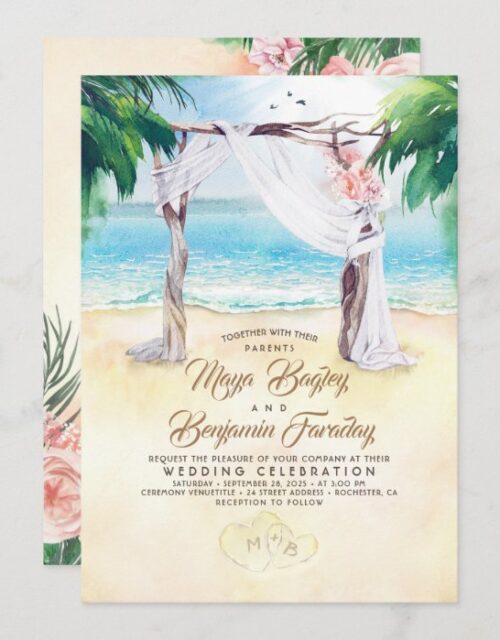 Tropical Beach Arbor Dreamy Summer Wedding Invitation