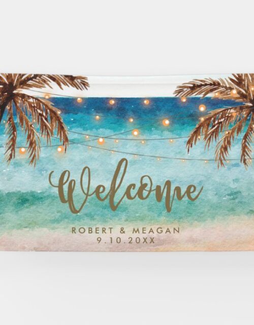 tropical beach palm trees wedding welcome banner