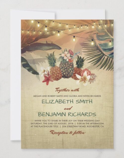 Tropical Beach Palms and Pineapples Wedding Invitation