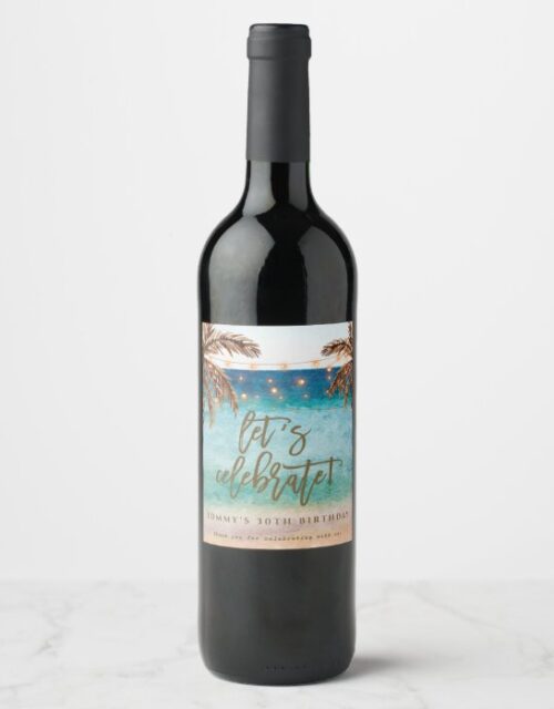Tropical beach summer birthday party bottle wine label