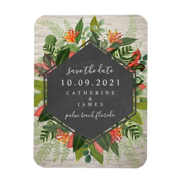 Tropical Botanical White Brick Wedding Magnet