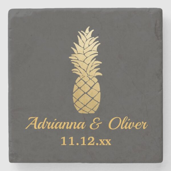 Tropical Elegance | Pineapple Wedding Stone Coaster