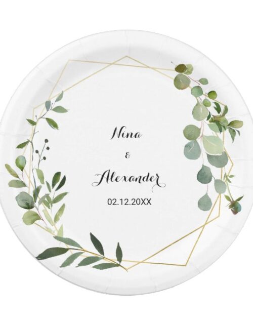 Tropical Green Leaves Wedding Paper Plate