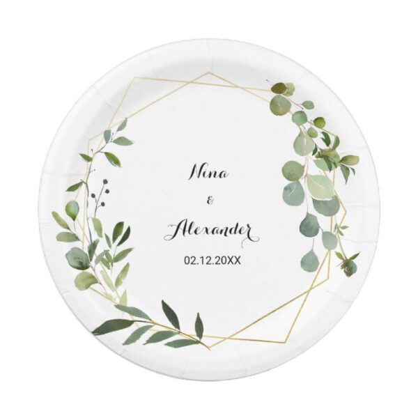 Tropical Green Leaves Wedding Paper Plate