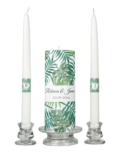 Tropical Greenery Beach Wedding Unity Candle Set