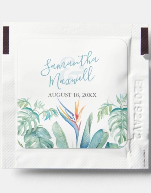 Tropical Leaves and Bird of Paradise Wedding Favor Hand Sanitizer Packet