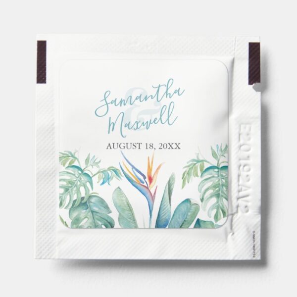 Tropical Leaves and Bird of Paradise Wedding Favor Hand Sanitizer Packet