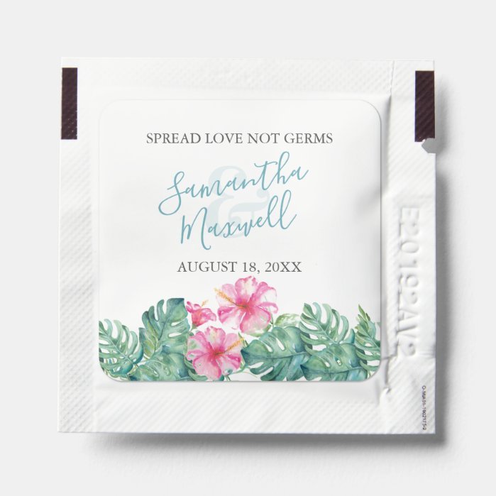 Tropical Leaves and Flowers Wedding Favors Hand Sanitizer Packet