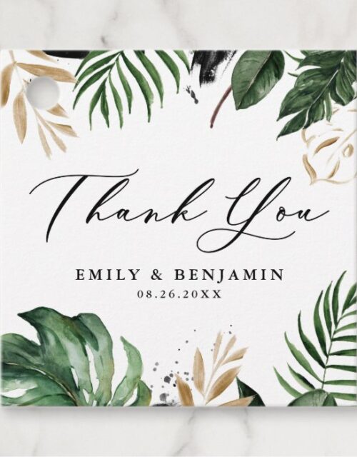 Tropical Leaves Faux Gold Foil Wedding Thank You Favor Tags