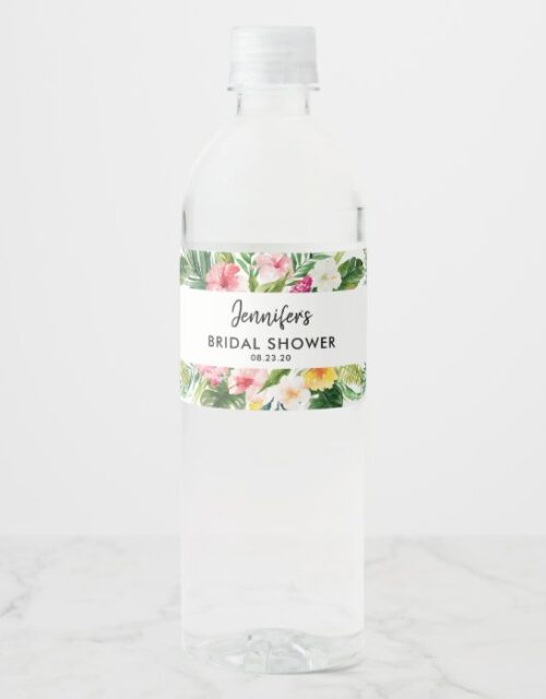 Tropical Leaves Summer Luau Bridal Shower Water Bottle Label