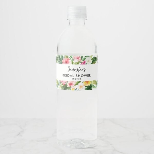 Tropical Leaves Summer Luau Bridal Shower Water Bottle Label