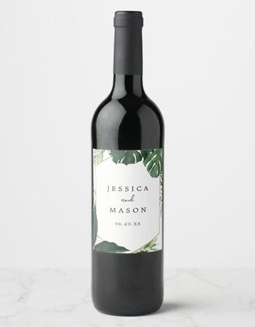 Tropical Monstera Wedding Wine Labels