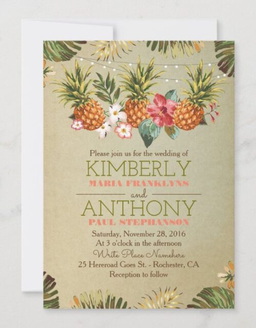 tropical pineapple beach lights wedding invitation