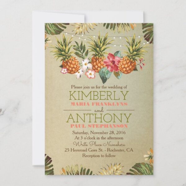 tropical pineapple beach lights wedding invitation