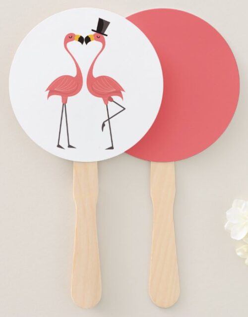 Tropical Pink Flamingo Wedding Bridal Shower Party Hand Fan
