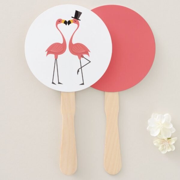 Tropical Pink Flamingo Wedding Bridal Shower Party Hand Fan