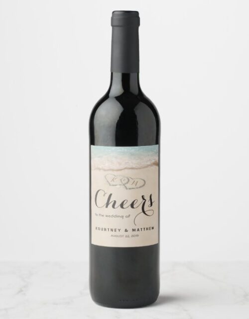 Tropical Vintage Beach Heart Cheers to the Wedding Wine Label
