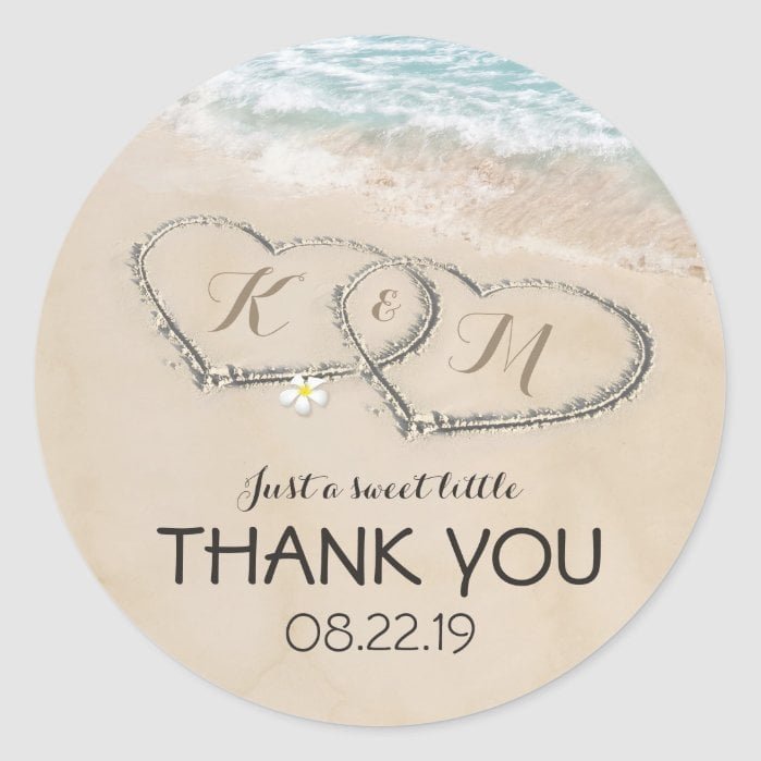Tropical Vintage Beach Heart Shore Wedding Favor Classic Round Sticker