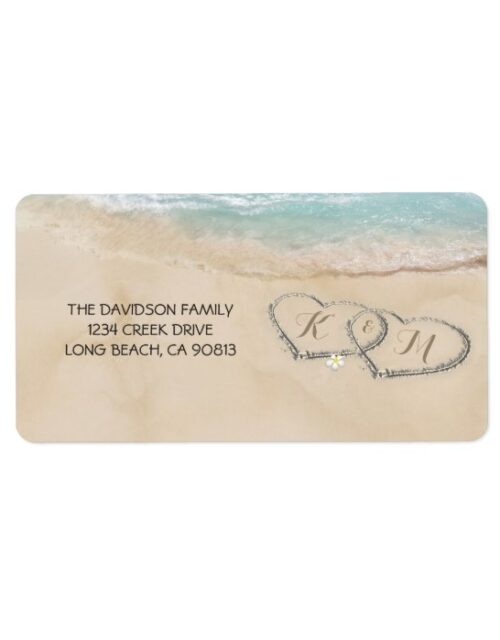 Tropical Vintage Beach Hearts in Sand Label