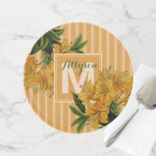 Turmeric Monogram Bridal Shower Wedding Floral Cake Stand