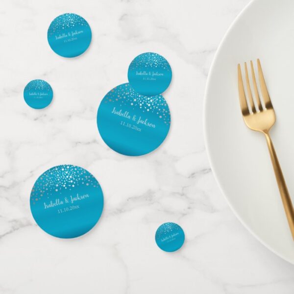 Turquoise Blue and Silver Confetti Dots