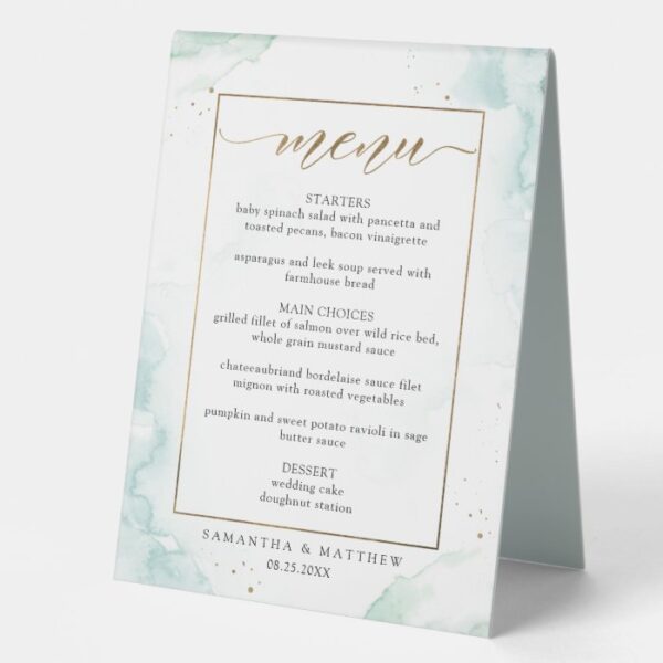 Turquoise, Green and Gold Watercolor Menu Table Tent Sign