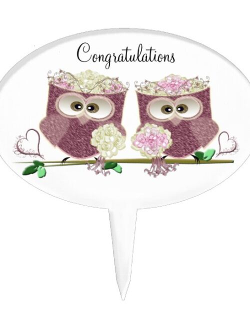 Two Brides Wedding Owls Art Gifts Cake Topper
