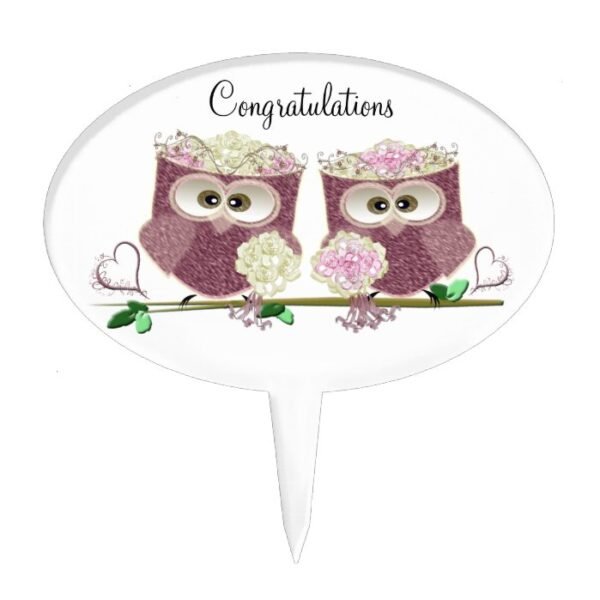 Two Brides Wedding Owls Art Gifts Cake Topper