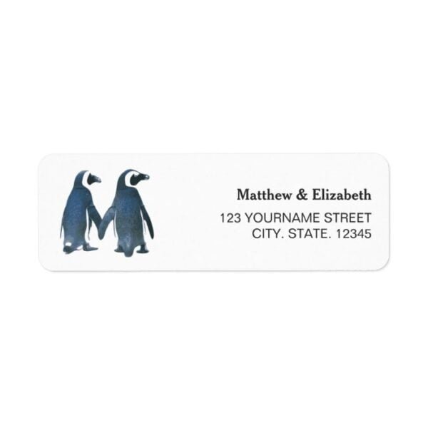 Two Cute Penguins | Romantic Wedding Label