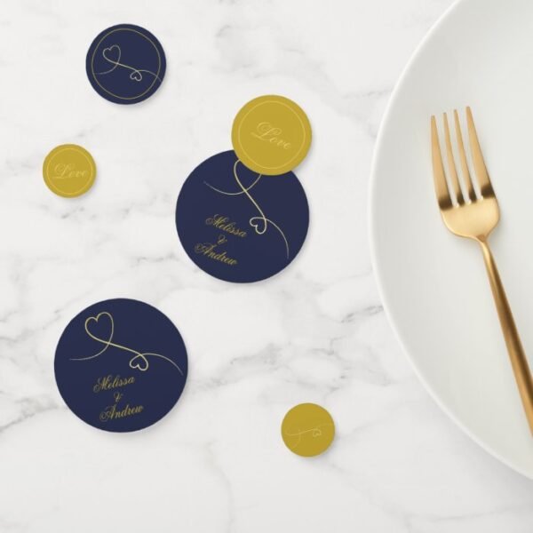 Two Elegant Gold Hearts | Blue & Gold Wedding Confetti