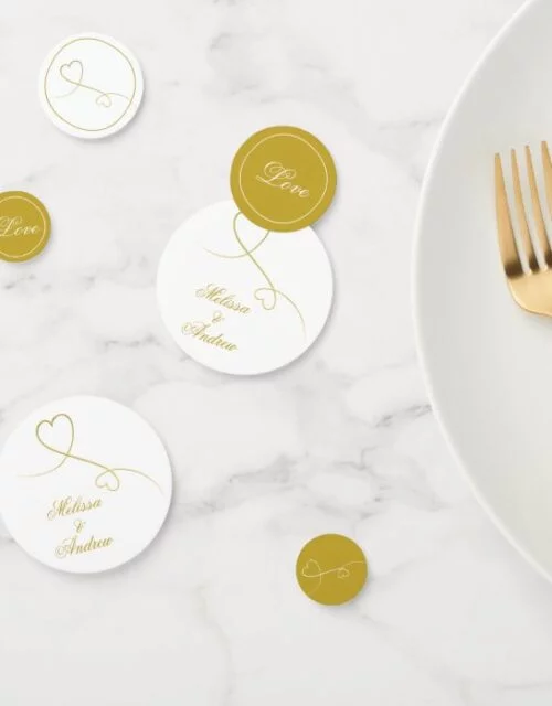 Two Elegant Gold Hearts | White & Gold Wedding Confetti