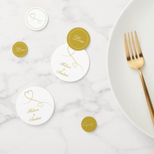 Two Elegant Gold Hearts | White & Gold Wedding Confetti
