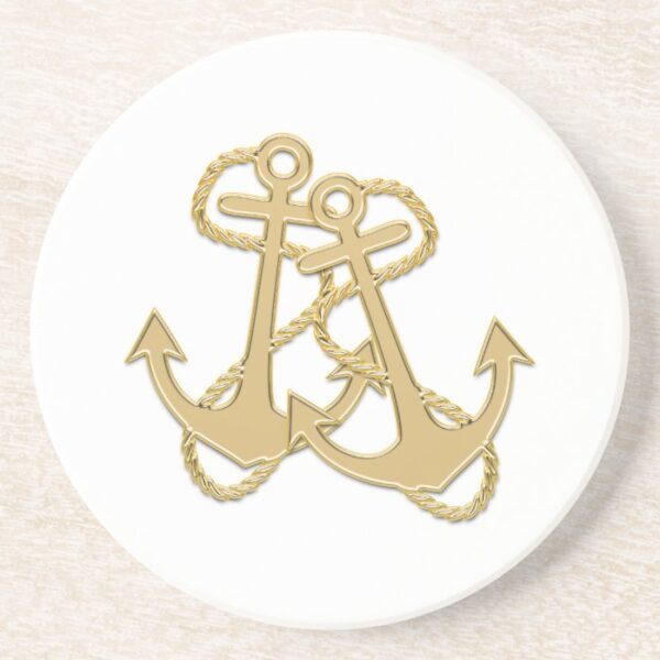 Two Gold Anchors Sandstone Coaster