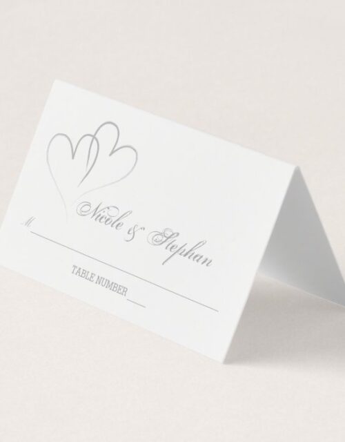 Two Silver Hearts Intertwined Place Card