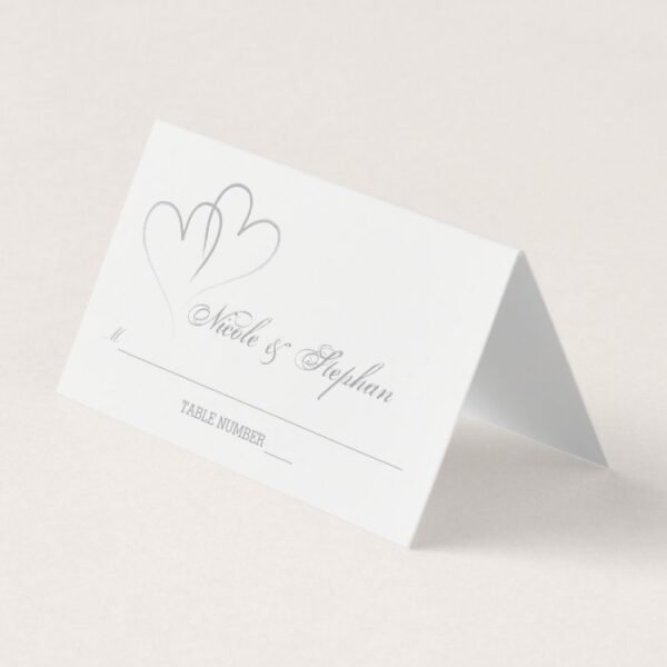 Two Silver Hearts Intertwined Place Card